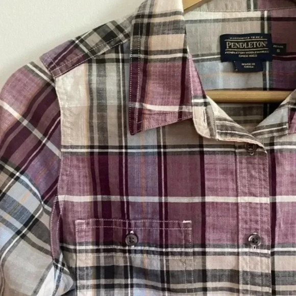 Pendleton Purple Plaid Button Down Shirt - Picture 6 of 12
